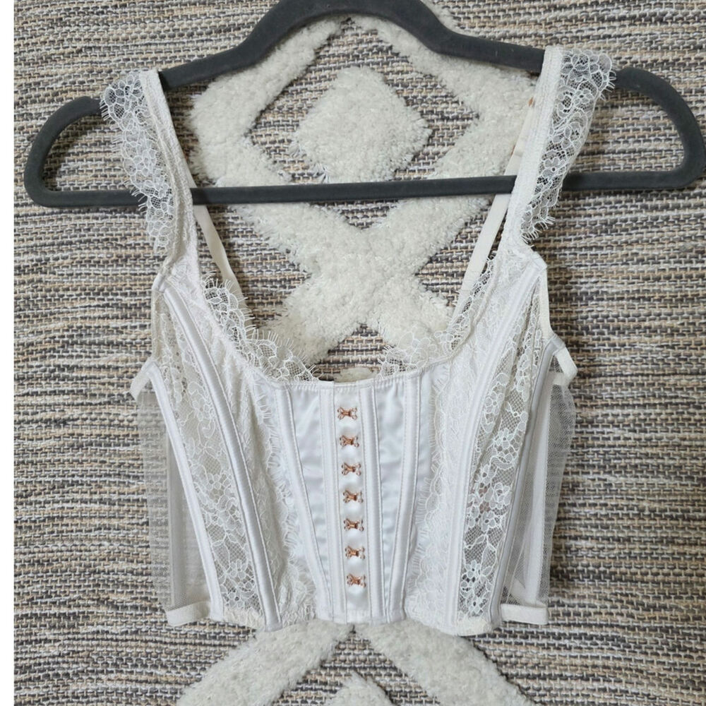 Victoria's Secret Lace Corset Bustier Crop Top White Mesh XS/XP NWT Lingerie
